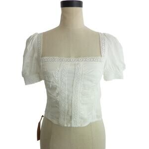 Reformation Lavena Top 4 White Square Neck Cotton Blend Blouse